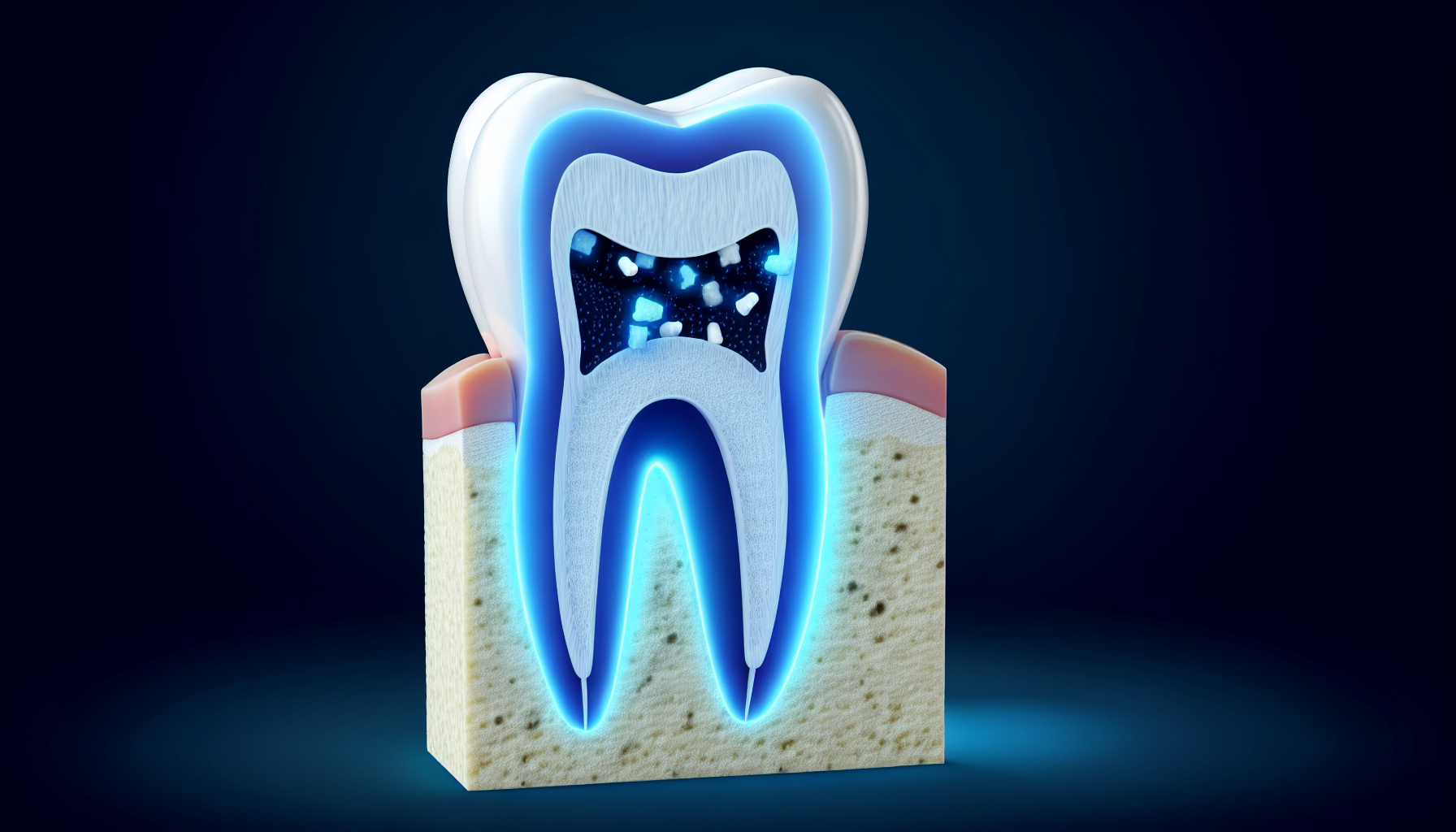 Nano-hydroxyapatite tooth enamel repair — scientific illustration